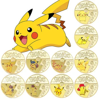 10 mudeli pokémon Tänutahvlid Medal Pikachu mälestusmünte Metallist Käsitöö Kuld mälestusmünte kinkekarbis pokemon mänguasjad