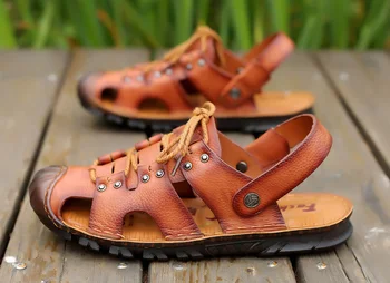 2021 suvel nahast vabaaja rand kingad, meeste pehme tald õmmeldud kahesuguse kasutusega sandaalid ja sussid