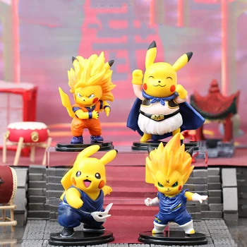 4tk/set Dragon Ball cos Pikachu Anime, Joonis Cosplay Vegeta Super Saiyan Kuju Kawaii Figuriin Pokemon Kook Küpsetamine Teenetemärgid