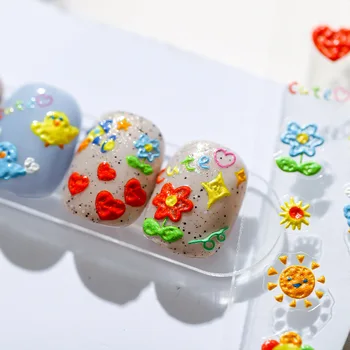 Armsad Värvilised Lilled Cartoon 5D Reljeef Soodustused Nail Art 3D Kleebised Liim Küünte Kaunistused Kleebised Hulgi Dropshipping