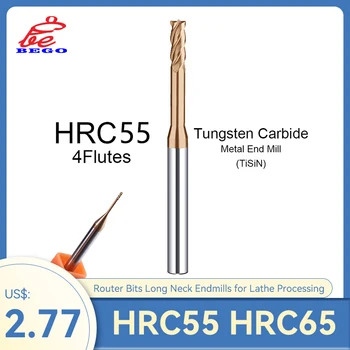 BEGO 1TK HRC55 HRC65 Volframkarbiid End Mill Metal Milling Cutter CNC Ruuteri Bitti Pikk Kael Endmills Treipingi Töötlemine