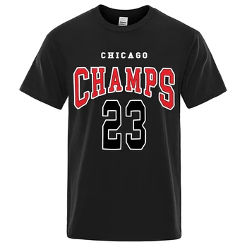 Chicago Champs 23 Brändi Prindi Tshirt Mehed Ülepaisutatud O-Kaeluse Tee Riided Tänav Tänav Hingav Lühikeste Varrukate Vabaaja Puuvillane Tops