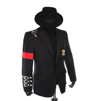 Custom Made Uus MJ Professionaalne Cosplay MICHAEL JACKSON Kostüüm Retro Punk Stiilis Must Jope Sobiks Märgi ja Mustad Mütsid