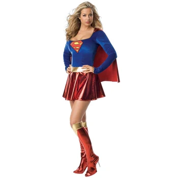 Deluxe Halloween Supergirl Kostüüm Täiskasvanud Naised Superhero Superwoman Fancy Kleit