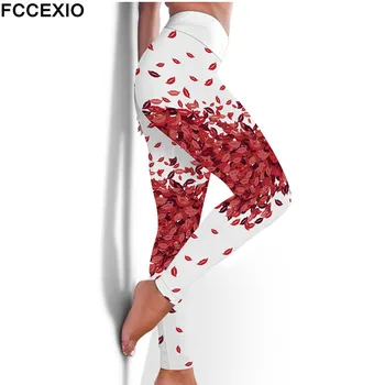 FCCEXIO Kõrge Vöökoht Fitness Elastne Säärised Palju huule Prindib 3D Print Seksikas Leggins Juhuslik Treening Spordi Püksid