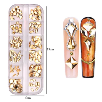 Golden Shadow 120PCS\12Girds Küüned Tarvikud Kive Flatback Kristall Teemant Kalliskivid Glitter Nail Art Luksuslikud Dekoratsioonid