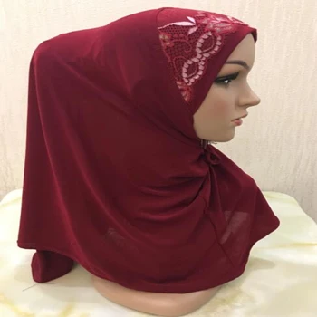 H020 kõrge kvaliteediga keskmise suurusega 65*60cm moslemi amira tüdrukud hijab koos pits müts top tõmba islami sall pea wrap palvetan, pea-ja kaelarätikud