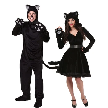Halloween Must Kass, Cosplay Kostüümid Täiskasvanud Meeste Ja Naiste Pidžaama Loomade Musta Karu Kombekas Halloween Riided Unisex Kass Sobiks