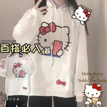 Hello Kitty Topp Pluss Fliis Pikkade varrukatega Kampsun Sügisel ja Talvel, Naiste Jaapani Kawaii Riietus Lahti Casual Sportswear