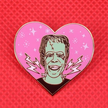 Herman Munster emailiga pin-roosa südame kujuga pross õudus kunsti pääsme 80s fännid kunstnik kingitus Frankenstein Halloween, Jõulud ehted