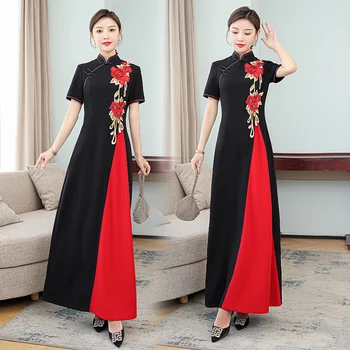 Hiina Õhtu Kleidid Must Parandada Qipao Naiste Mood Moodne Pikk Cheongsam Slim Elegantne Vintage Pool Kleidid Naistele 0
