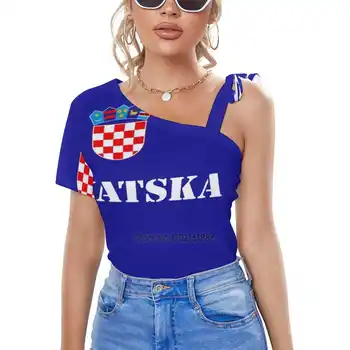 Horvaatia Hrvatska Jalgpall horvaatia Jalgpalli Naiste Riided V-Kaeluse Tops Tõmblukk Tee Daamid Casual Sexy T-Särk Jalgpalli Horvaatia