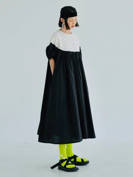 imakokoni originaalne disain musta ja valget värvi sobitamise lahti keskmise pikkusega kleit naiste suvel 223631