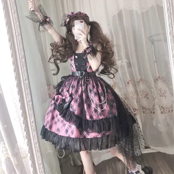 Jaapani Naised Gooti Lolita Jsk Kleit Vintage Victoria Sweet Lips Printsess Tõsta Kleit Tüdruk Stiilne Ruuduline Punk Stiilis Lahe Kleidid