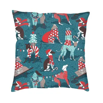 Jahikoerte Jõulud Dogwalk Pillowcover Kodu Dekoratiivsed Whippet Sighthound Koer Padi Viska Padi Jaoks Elutuba