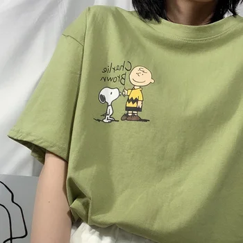 Kawaii Snoopyed Anime Meeskonna Kaela Lühikese Varrukaga T-Särgid Cartoon Puuvill Tees Naiste Suvel Lahti Vaba aja veetmise Pehme Streetwear Tops Kingitus