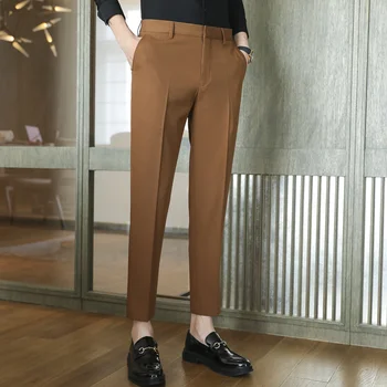 Kõrge Kvaliteediga Korea Suvel Tahke Laotama Ülikond Püksid, Meeste Riided 2022 Lihtne Slim Fit Pahkluu Pikkus Kontori Püksid Ametliku Kulumise 36