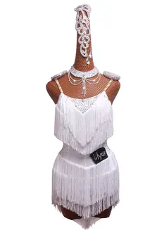 Ladina tants konkurentsi kleit tulemuslikkuse kleit SALSA kleit valge kõrge avatud ja liigub fringed seelik
