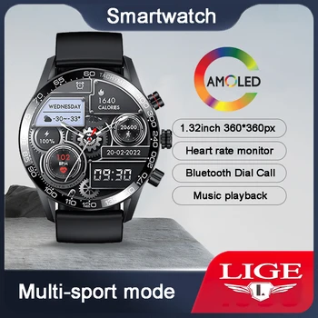 LIGE 2022 Uus Bluetooth Helistamine Smart Watch Mehed AMOLED Veekindel Smartwatch Sport FitnessTracker Kellad Huawei Xiaomi +kast