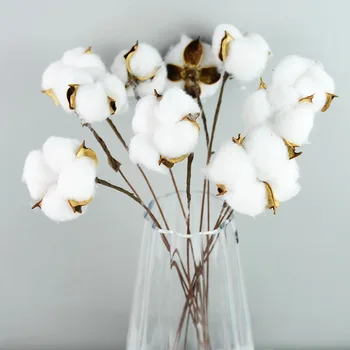 Looduslikult Kuivatatud Lilled Puuvill Valge Kodu Dekoratiivsed Kunstlik Õie Branch Pulmas Pruutneitsi Kimp Decor Võltsitud Valge Lill