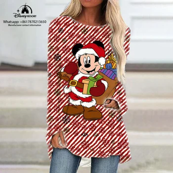 Mickey ja Minnie Anime Jõulud Langevad Uus Naiste ümber Kaela Lahti Pikk Varrukas T-Särk Disney Mood Vabaaja Raglaani Kleit
