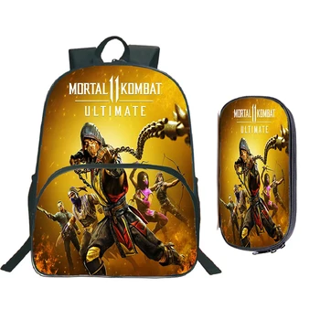 Mochila 2tk Komplekt Mortal Kombat Seljakott Poistele Õpilane Suur Seljakott Teismelised Lahe Bookbag Reisi Bagpacks Laste koolikotid