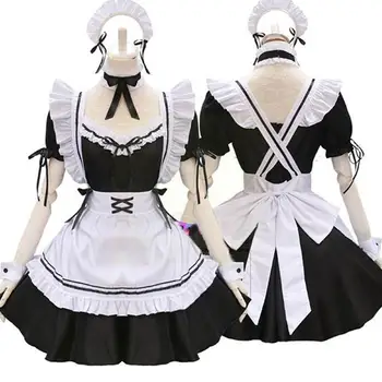 Naiste Neiu Riided Anime Pikk Kleit Must ja Valge Kleidid Mehed Lolita Kleit Cosplay Kostüüm Kohvik Põll Kostüüm T6D3