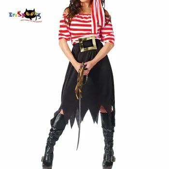 Naiste Piraat Kostüüm Tüdruk Meeskonna Kostüüm Halloween Kostüümid Piraat Cosplay Lühikesed Varrukad Triibulised Pool Kleit Seelikud Lady