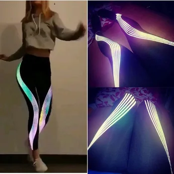 Naiste Sexy Kõrge Vöökoht Peegeldav Triip laserprinteri Skinny Stretch Säärised Pluss Suurus, Moe Fitness Sport Jogger Sweatpants