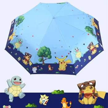 Pokemon Vihmavari Pikachu Kawaii Laste Päevavarjude Kokkuklapitavad Vihma Käes Push Kaitse Päikese Vari Must Liimi Hingav Katuse