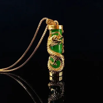 Roheline Jade Inkrusteeritud dragon samba Ripats 925 Hõbe Kaelakee Featured Chalcedony Amulett Mood Võlu Ehted Kingitused Naistele Oma