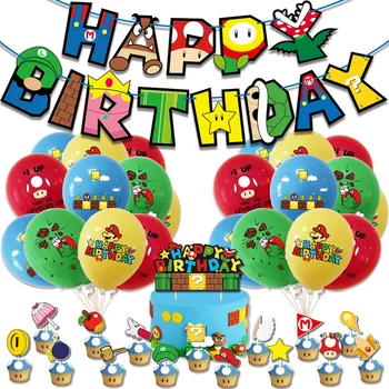 Super Mario Teema Seeria Mängu Joonis Sünnipäevaks Õhupalli Määratud Isik Asjade Kids Sünnipäeva Teenetemärgi Bännerid Kook Lipu Kingitused