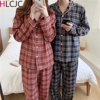 Sügis Puuvilla Paari Pidžaamasid New korea Versioon on Lihtne ja Mugav Meeste Homewear Kaks rõivakomplekti Armastavad Naised Pidžaamad