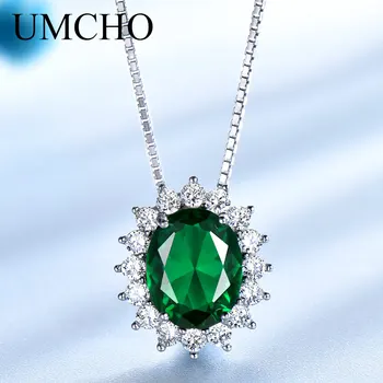 UMCHO Klassikaline Printsess Diana Kaelakeed Ripatsid 925 Sterling Hõbe Ehted on Loodud Emerald Kaelakee Naiste Kingitus Kett