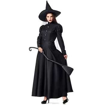 Umorden Halloween Naiste Deluxe Kuri Nõid Kostüüm Musta Täispikk Kleit