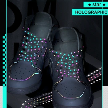 Uus Holograafiline Peegeldav Kingapaelad Lahe Tossud Jooksvad Kingad Pits Täiskasvanud Lastele Spordi-White Star Shoelace Stringid 1Pai