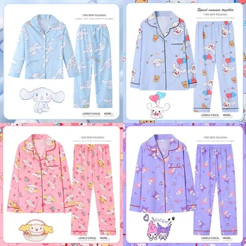 Uus Laste Pidžaama Kawaii Sanrioed Kuromi Cinnamoroll Puuvillane Pidžaama Pikk Varrukas Anime Tüdrukud Poisid Homewear Lapsed Sleepwear