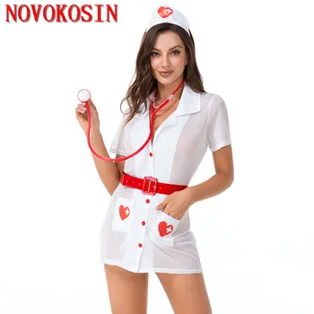 Õde Pikk Valge Mantel Punase Kostüümid Kleit, Müts, Mille Vöö Stetoskoop Naiste Ühtsete Cosplay Uus Porn Kuum Seksikas Pesu, Erootiline