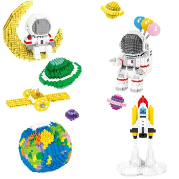 Õhupalli Astronaut Planeedi Micro ehitusplokid DIY kokku pandud Looja Kuu Raketi Spaceman Maa Mini Telliskivi Figrues Mänguasjad