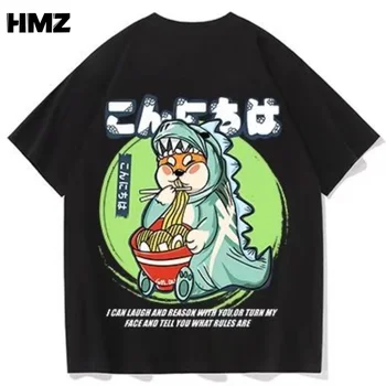 HMZ 2022 Hip-Hop T-Särgid Mees Streetwear Harajuku Vintage Jaapani Multikas Dinosaurus Prindi Tees Meeste Suvine Puuvillane Vabaaja T-Särgid 1