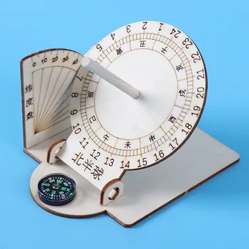 Puidust sundial mudel tehnoloogia väikeste tootmise diy materjali päike kell teadusliku eksperimendi seadmed populaarteaduslikke mänguasjad 1