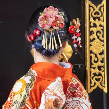 Juuksed Jaapani Tarvikud Kimono Clip Tutt Lill Klambrid Pin-Klambri Külge Hiina Geisha Stiilis Barrette Riie Punane Dekoratiivne 4