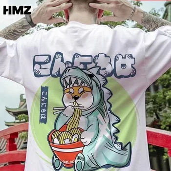 HMZ 2022 Hip-Hop T-Särgid Mees Streetwear Harajuku Vintage Jaapani Multikas Dinosaurus Prindi Tees Meeste Suvine Puuvillane Vabaaja T-Särgid 5